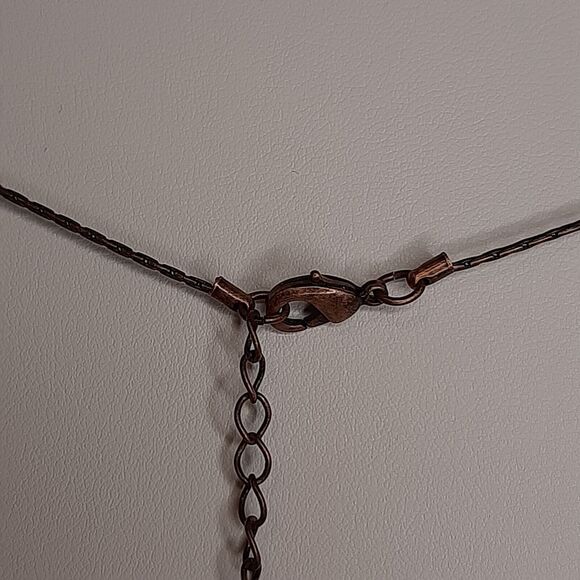 Vtg 1928 Copper Toned Yellow Moon Glow Rhinestone Necklace chain - Picture 6 of 8